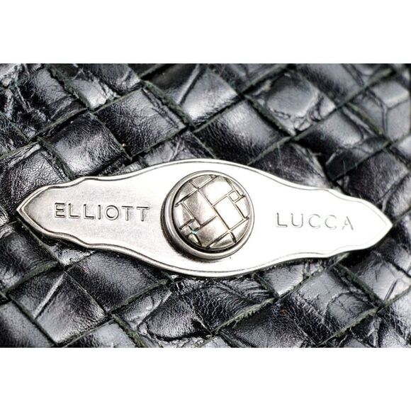 Elliott Lucca WOVEN BLACK GENUINE LEATHER CROCO PRINT SHOULDER BAG HANDBAG HOBO - Picture 2 of 15